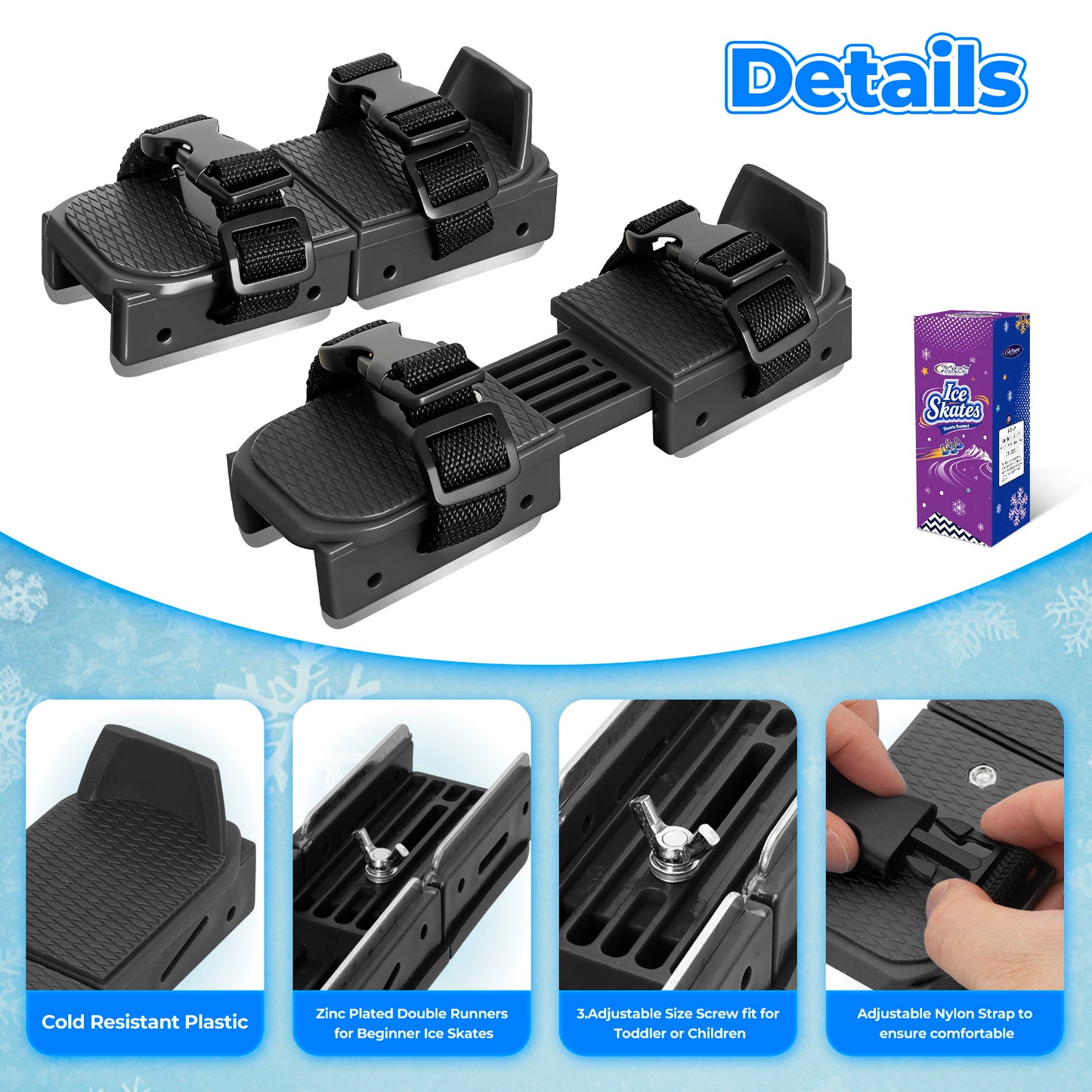 Nattork Adjustable Double-Runner Ice Skates for Kids - Black