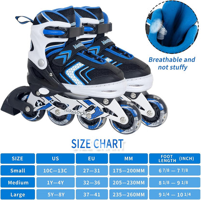 Nattork Adjustable Inline Skates for Kids - Blue