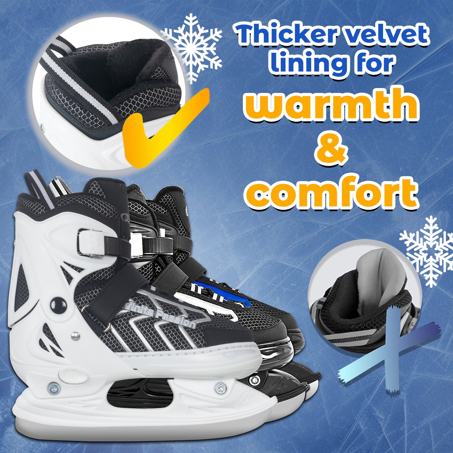 Nattork Adjustable Ice Skates for Kids & Adults - White