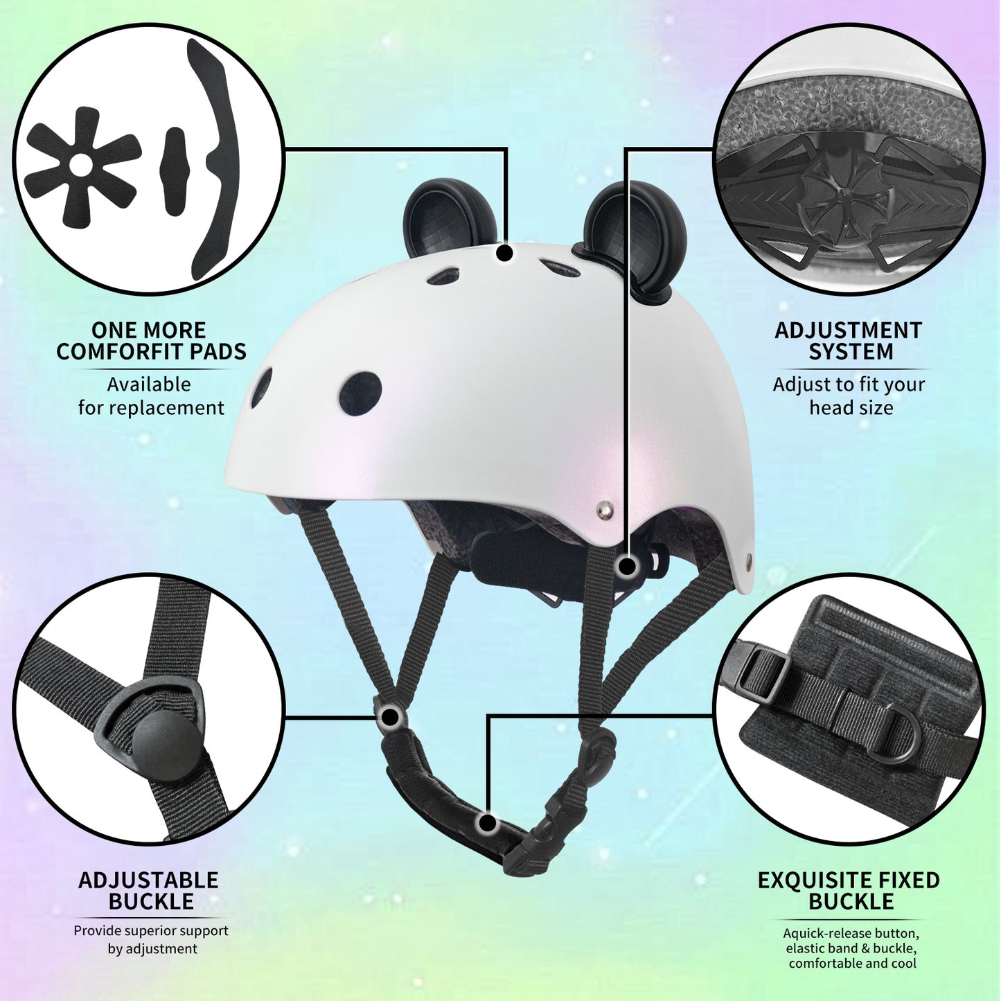 Nattork CYBER PANDA Skate Helmet Protective Gear for Kids - Pearl