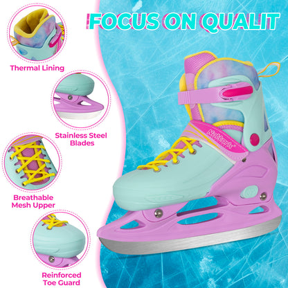 Nattork Adjustable Ice Skates for Kids -  Pink & Teal