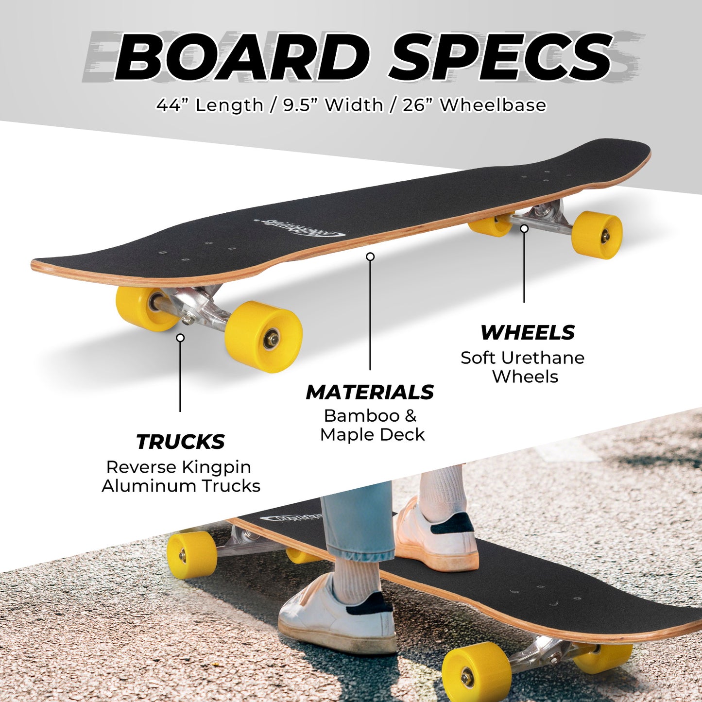 Nattork Long Distance Longboard Skateboard for Adults & Kids - Vibrant Triad