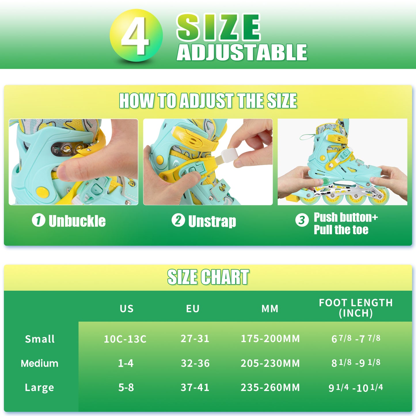 Patines en línea ajustables Nattork para niños, color verde azulado
