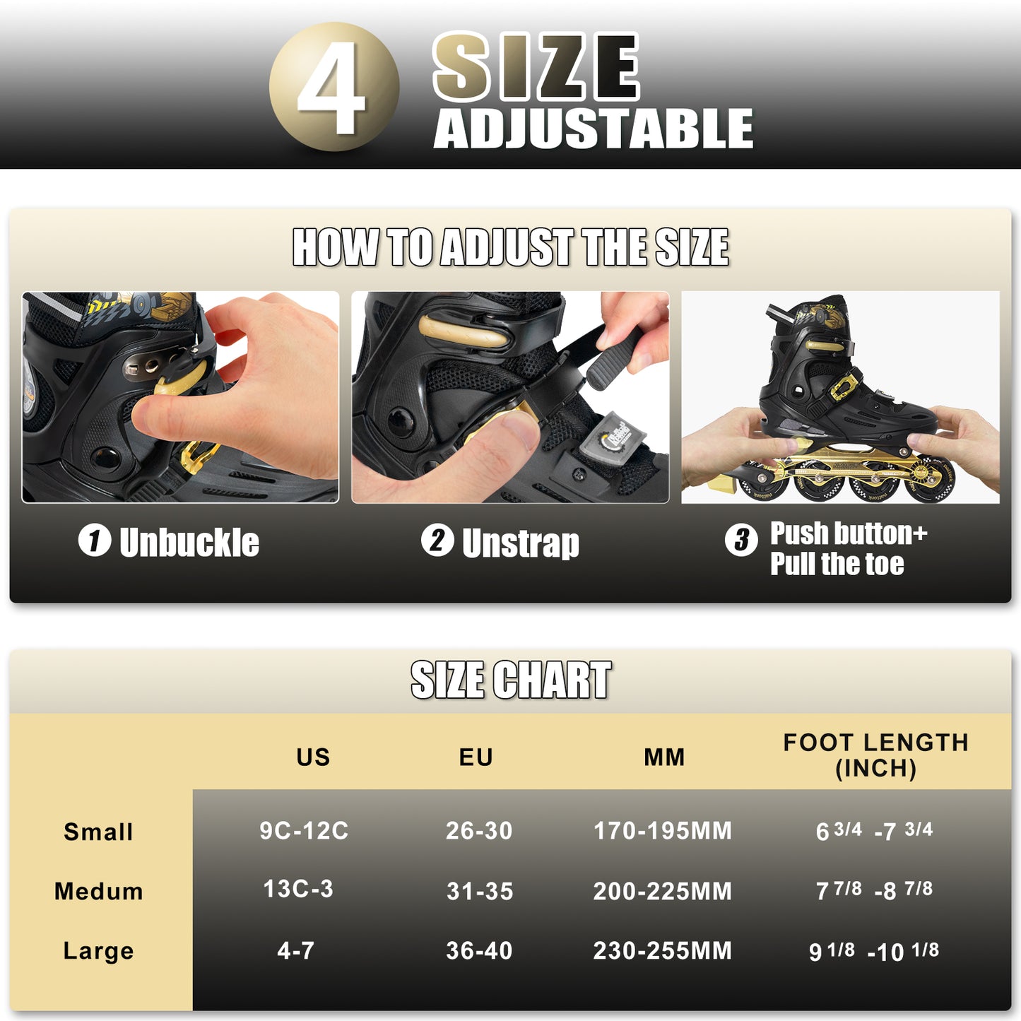 Patines en línea ajustables Nattork BLADE RACERS - Dorado
