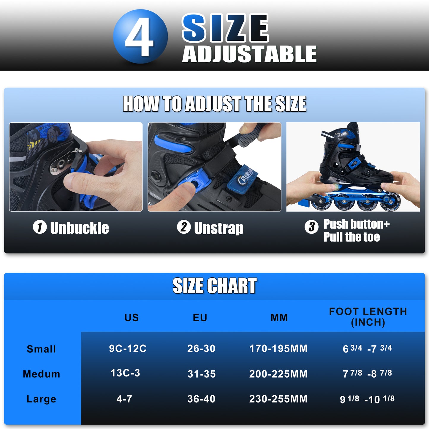 Nattork BLADE RACERS Adjustable Inline Skates for Kids - Blue Gemstone