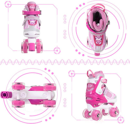 Nattork Adjustable Roller Skates for Kids-Pink