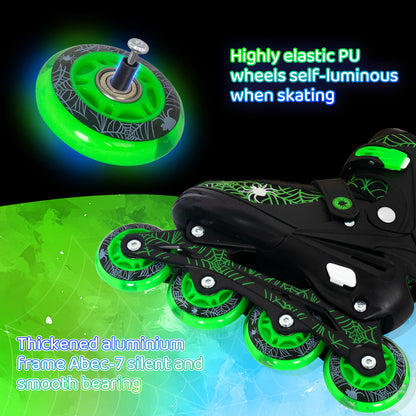 Nattork SPIDER Adjustable Inline Skates for Kids - Black & Green
