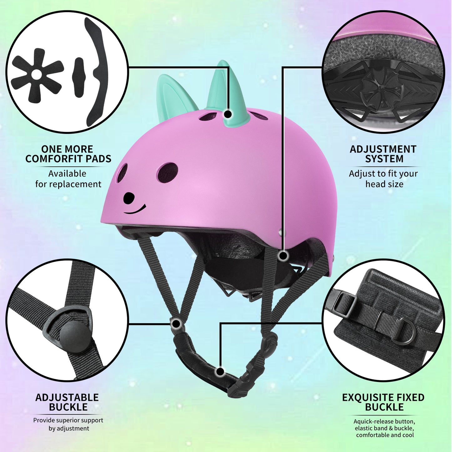Nattork Skate Helmet Protective Gear for Kids - Pink Cat