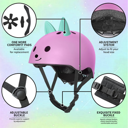 Nattork Skate Helmet Protective Gear for Kids - Pink Cat