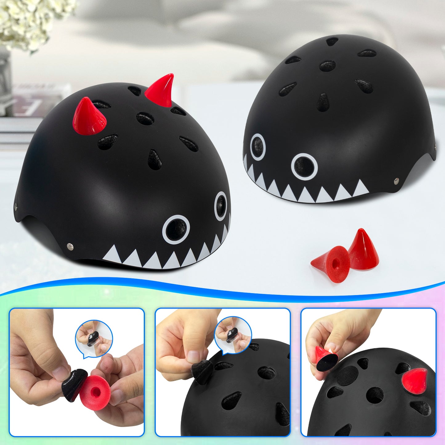 Nattork Skate Helmet Protective Gear for Kids - Black Demon