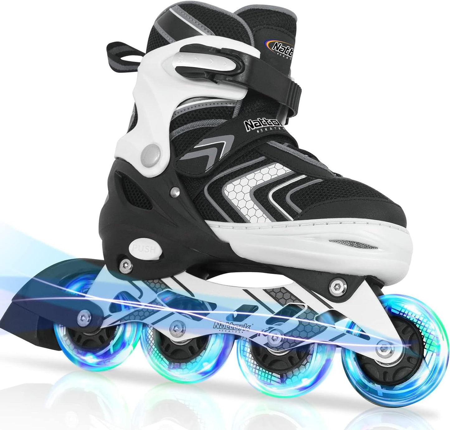 Patines en línea ajustables Nattork para niños, color negro