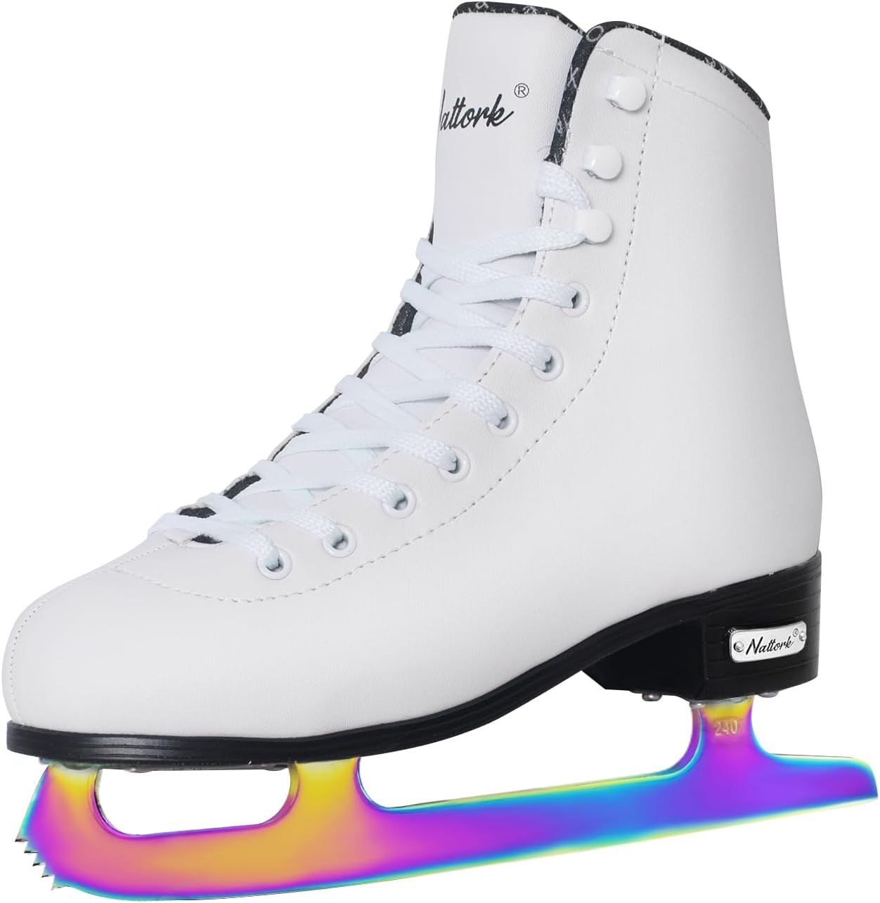 Nattork Ice Figure Skates - WHITE & Color Blades