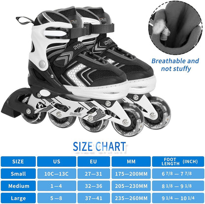 Patines en línea ajustables Nattork para niños, color negro