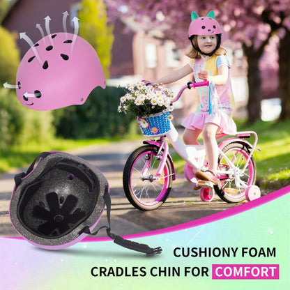 Nattork Skate Helmet Protective Gear for Kids - Pink Cat