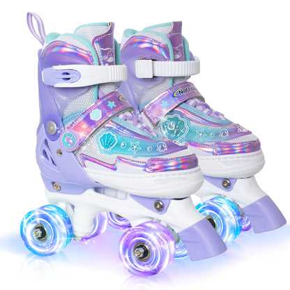 Nattork Adjustable Roller Skates for Kids - Purple Oceanic Light