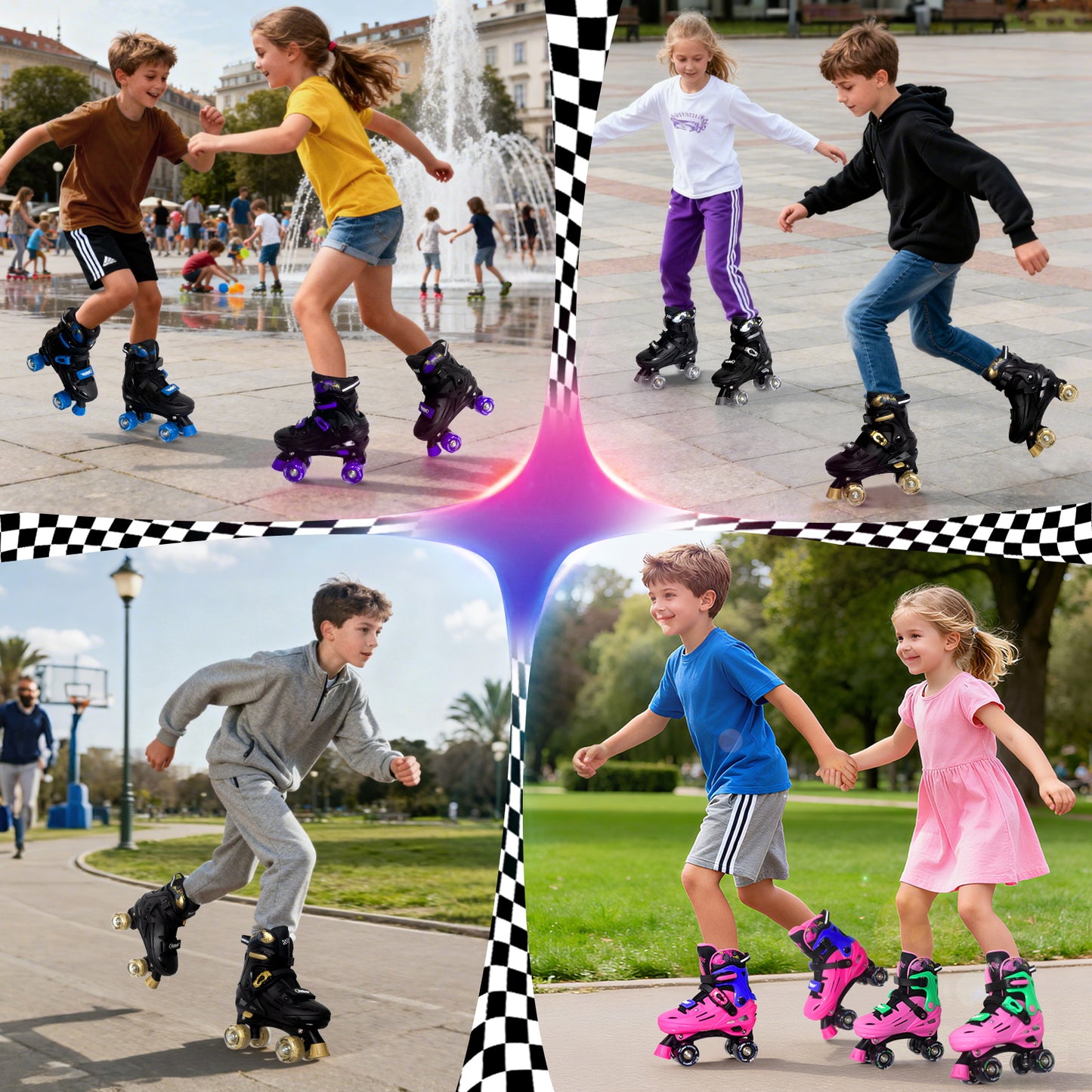 Nattork BLADE RACERS Adjustable Roller Skates for Kids - Pink&Blue