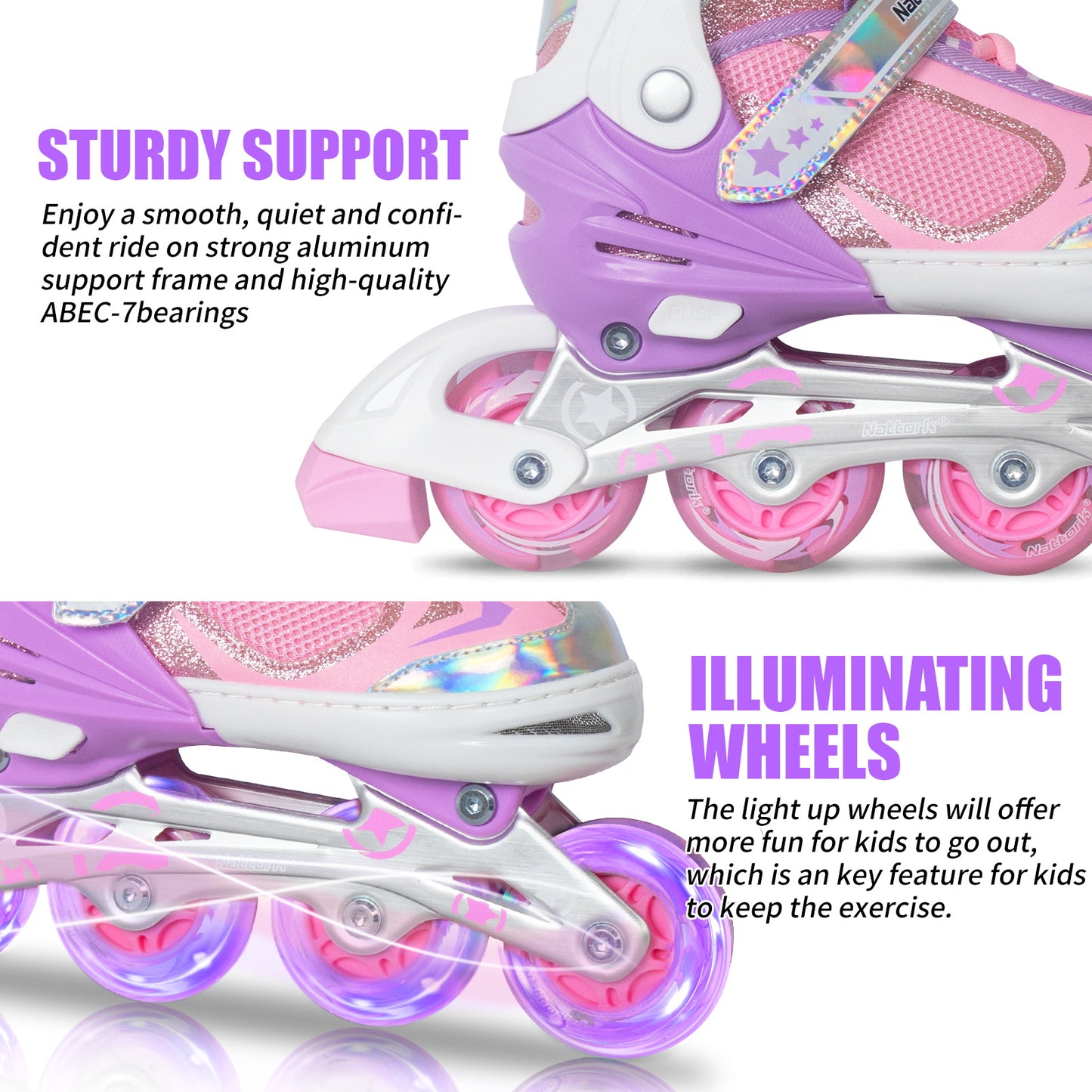 Nattork Adjustable Inline Skates for Kids - Lavender