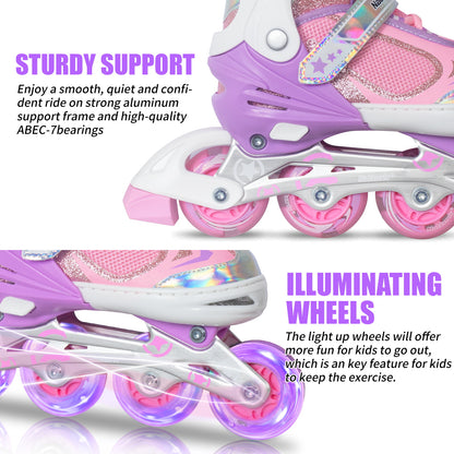 Nattork Adjustable Inline Skates for Kids - Lavender