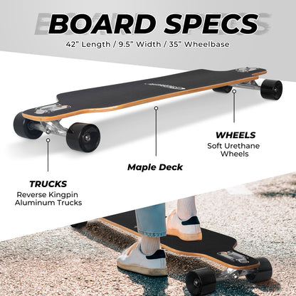 Nattork Long Distance Longboard Skateboard for Adults & Kids - Colorful Skull