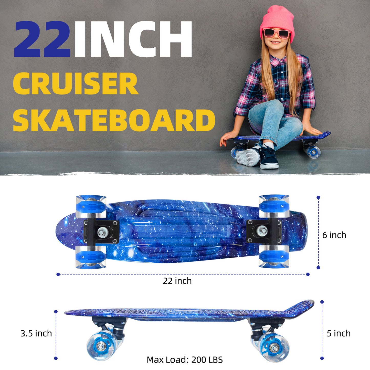 Nattork Skateboards 22 Inch - Blue Mini Cruiser