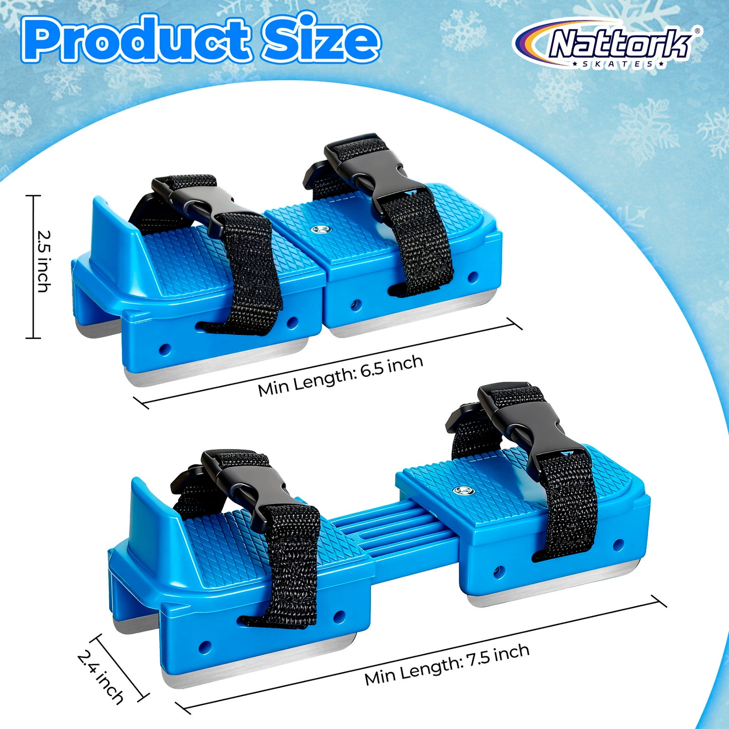 Nattork Adjustable Double-Runner Ice Skates for Kids - Blue