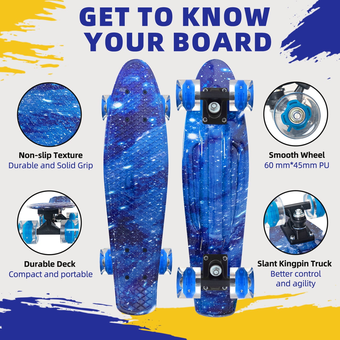 Nattork Skateboards 22 Inch - Blue Mini Cruiser