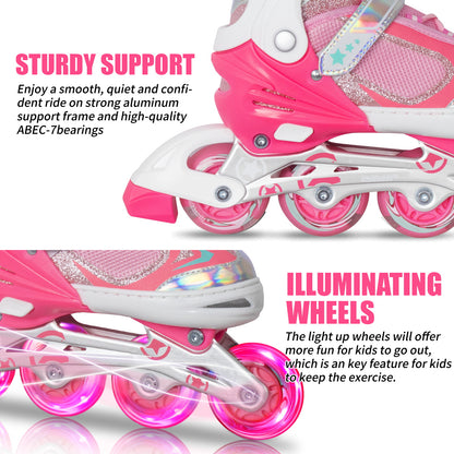 Nattork Adjustable Inline Skates for Kids - Pink