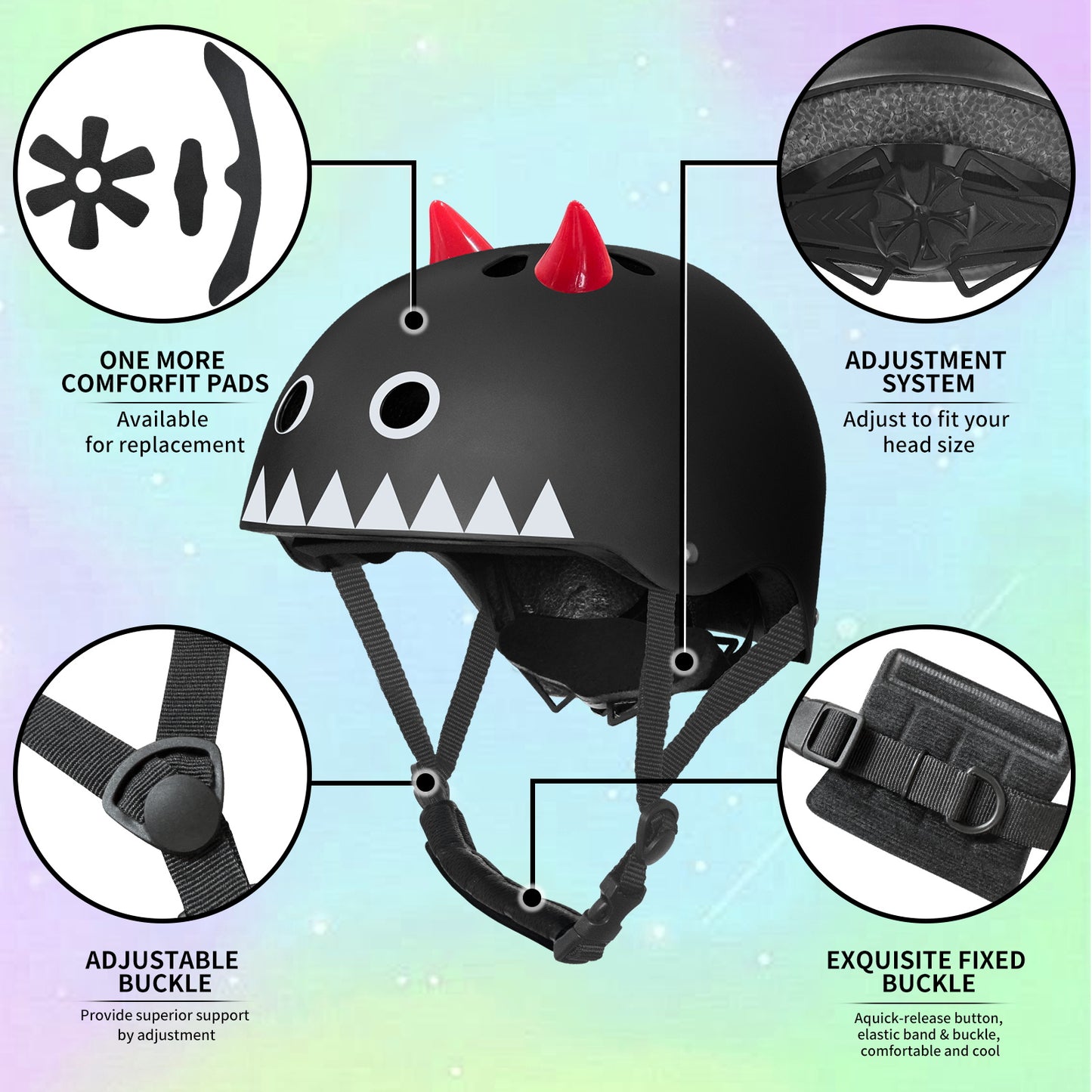 Nattork Skate Helmet Protective Gear for Kids - Black Demon