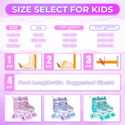 Nattork Adjustable Roller Skates for Kids - Pink Oceanic Light