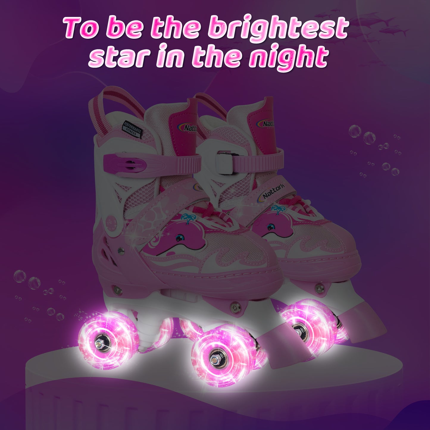 Patines ajustables Nattork para niños - Pink Dolphin