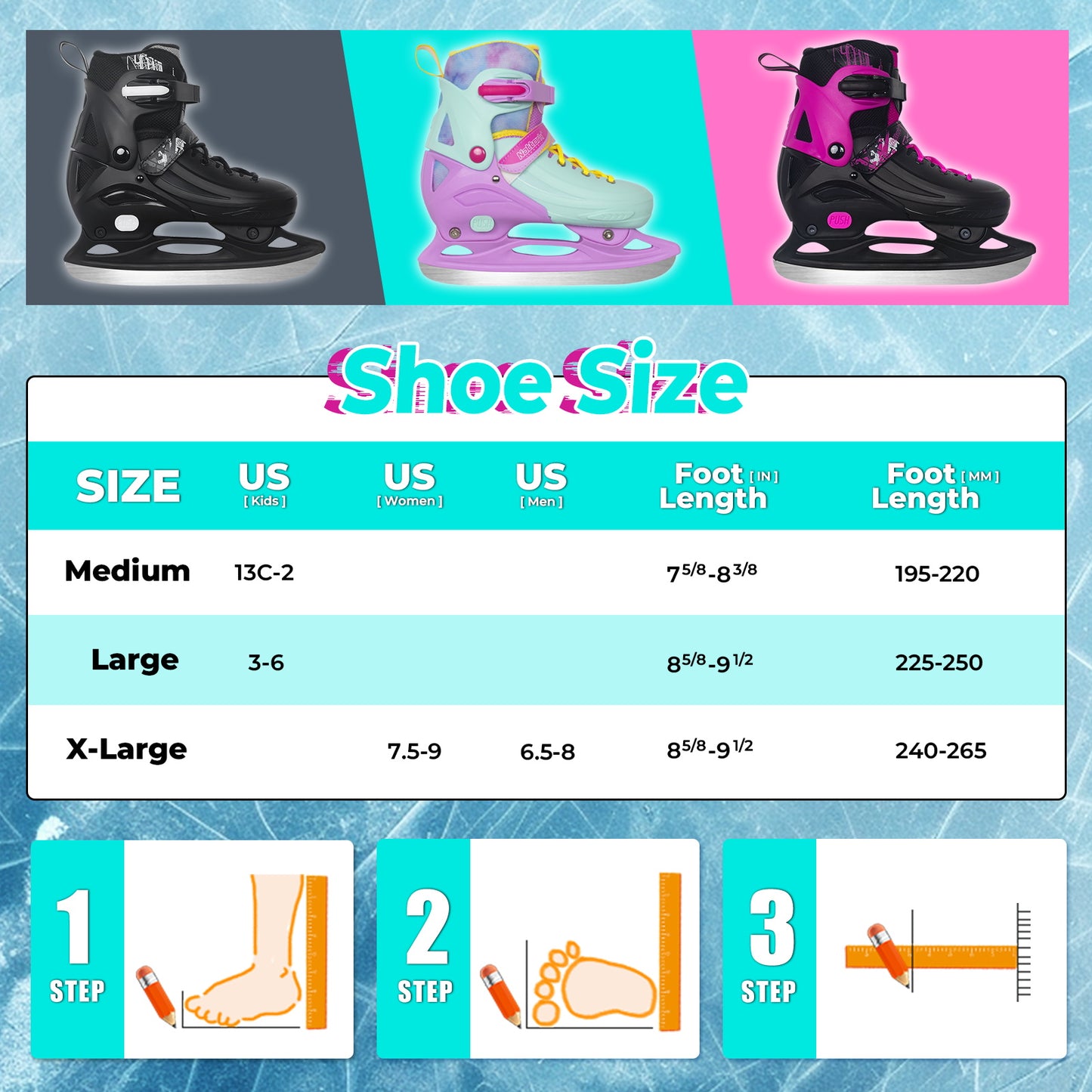 Nattork Adjustable Ice Skates for Kids -  Pink & Teal