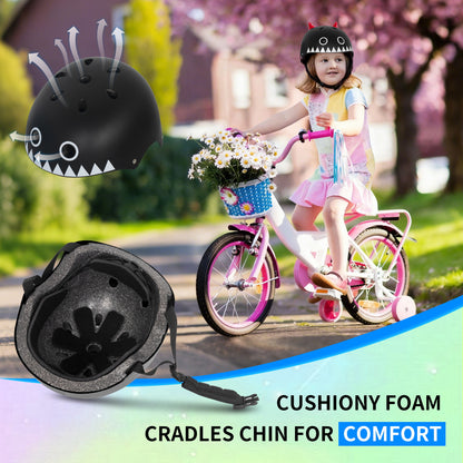 Nattork Skate Helmet Protective Gear for Kids - Black Demon