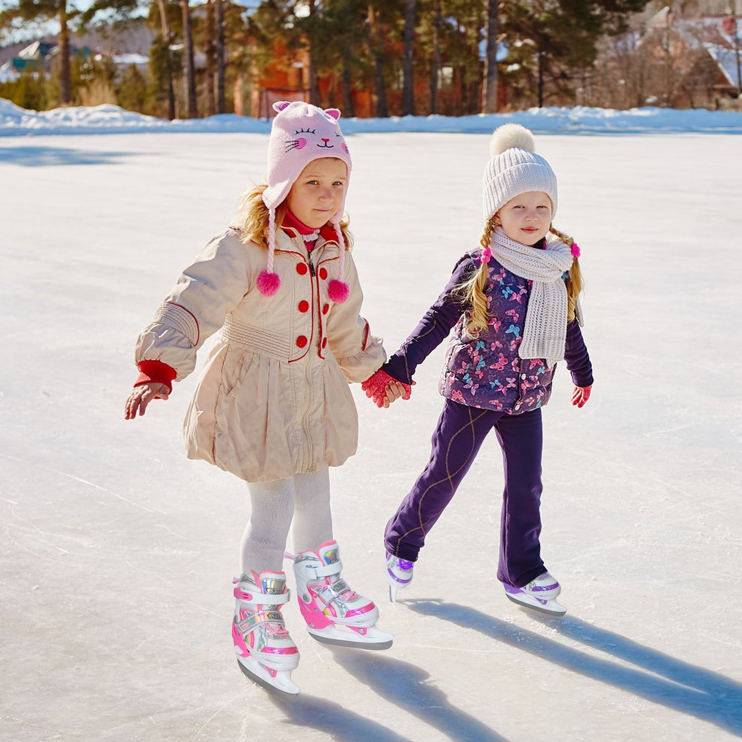 Nattork Adjustable Ice Skates for Kids - Pink Rainbow