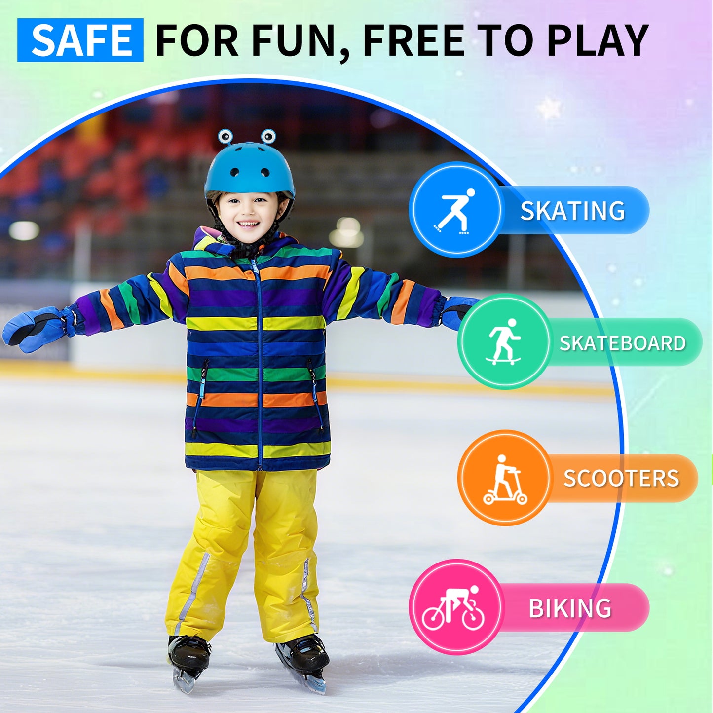 Nattork Skate Helmet Protective Gear for Kids - Blue Dinosaur