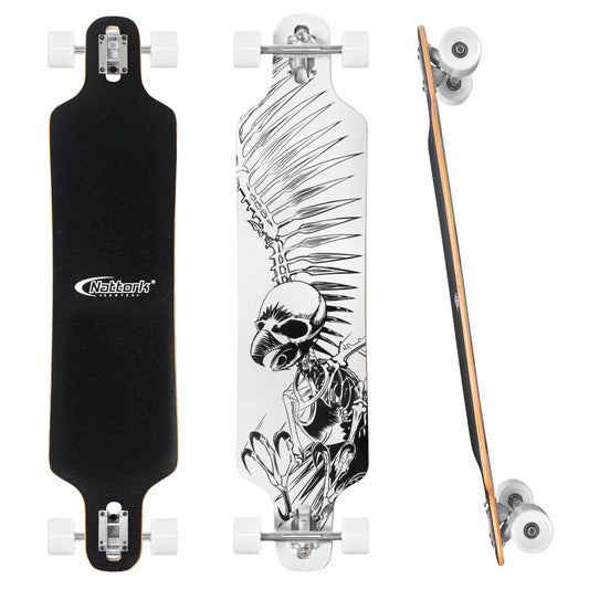 Nattork Long Distance Longboard Skateboard for Adults & Kids - Skeletal Bird