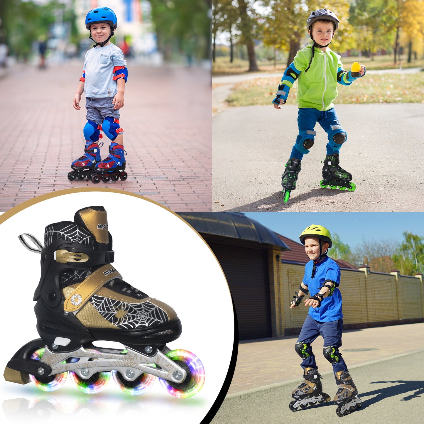 Nattork SPIDER Adjustable Inline Skates for Kids - Black & Gold