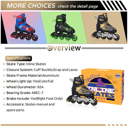 Nattork SPIDER Adjustable Inline Skates for Kids - Black & Gold