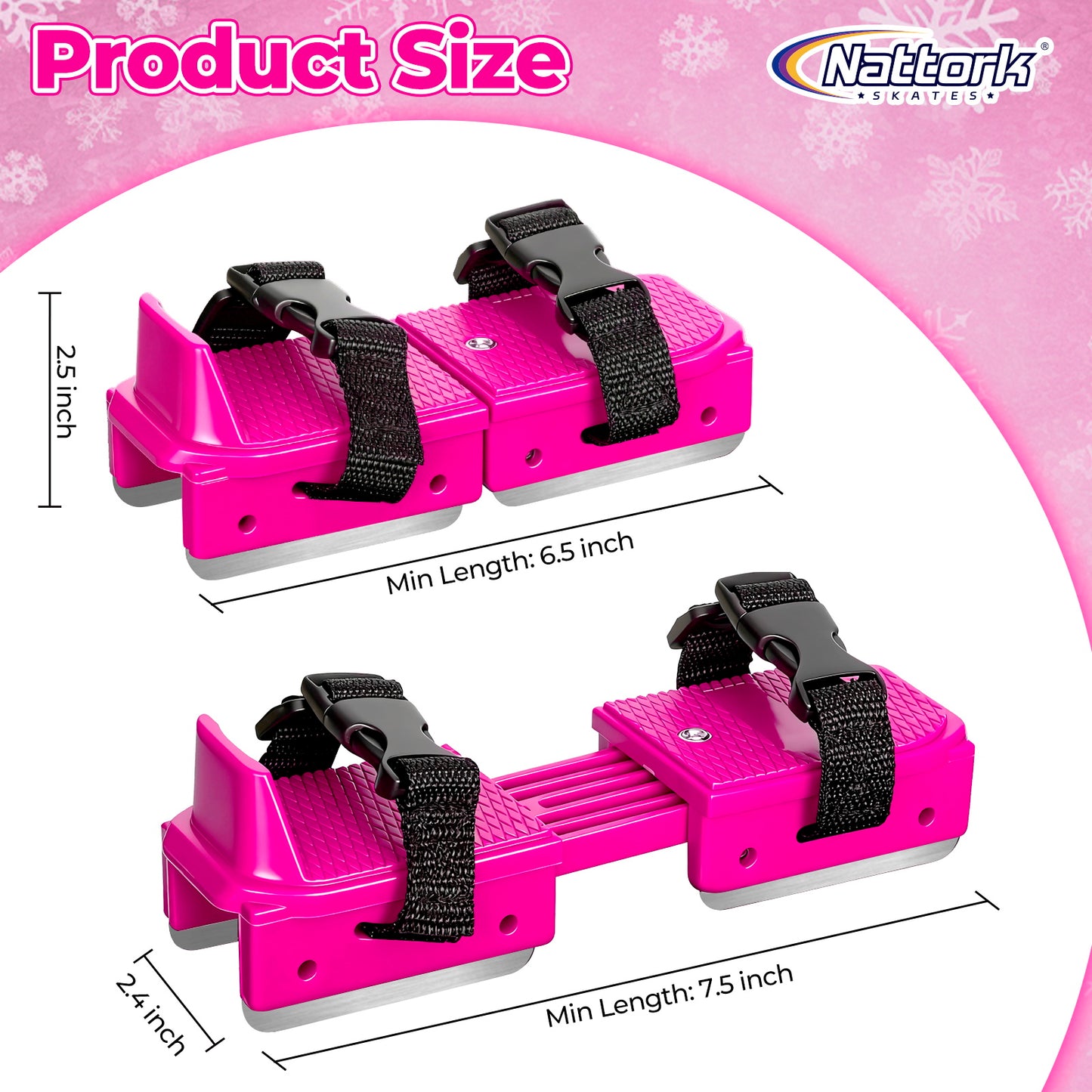Nattork Adjustable Double-Runner Ice Skates for Kids - Pink