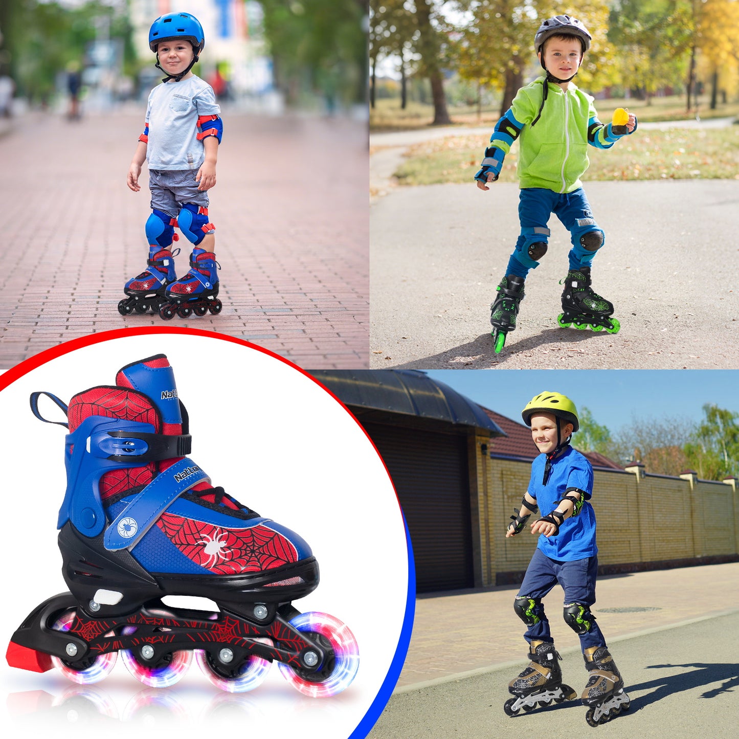Nattork SPIDER Adjustable Inline Skates for Kids - Blue & Red