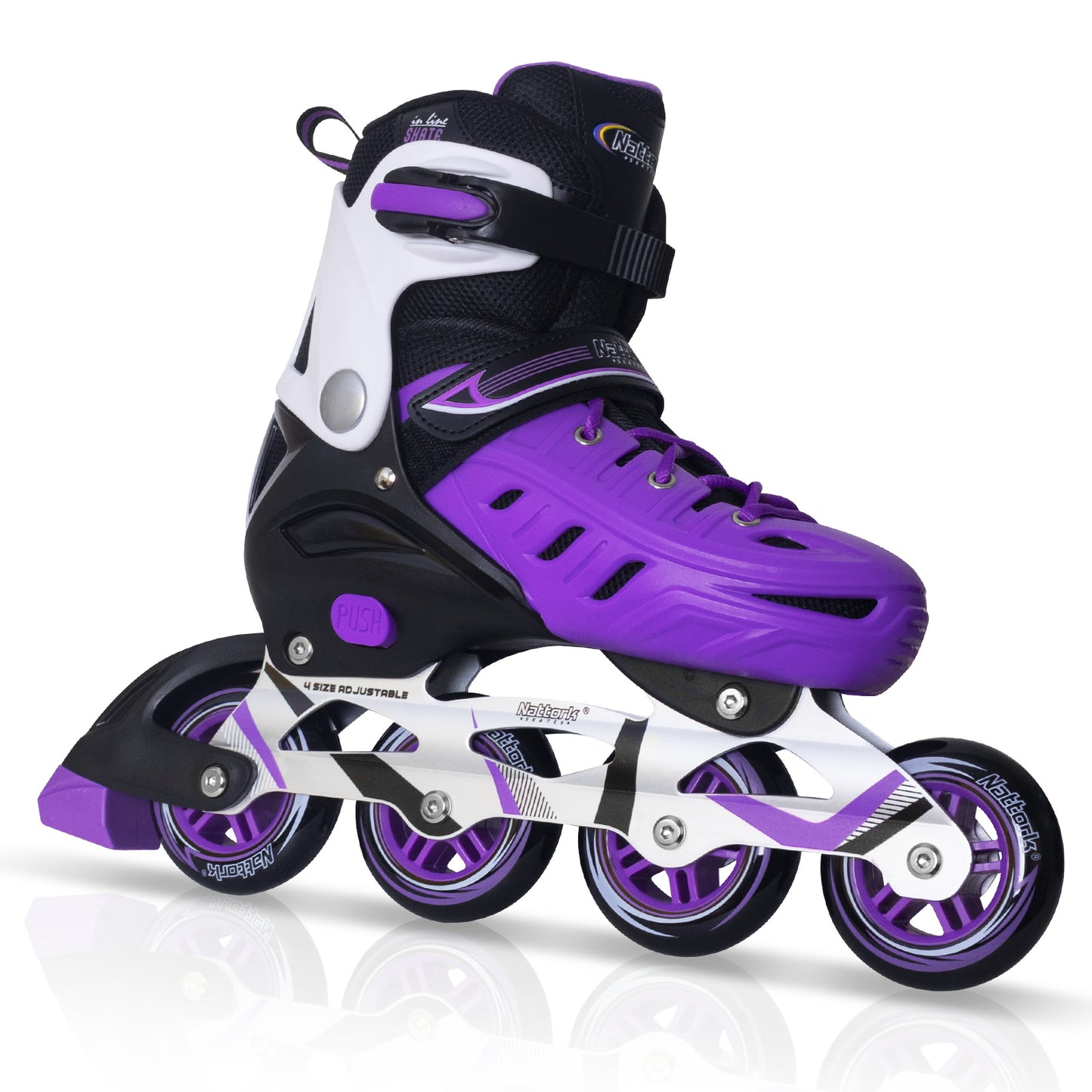 Nattork Adjustable Inline Skates For Kids & Adults - Purple & White