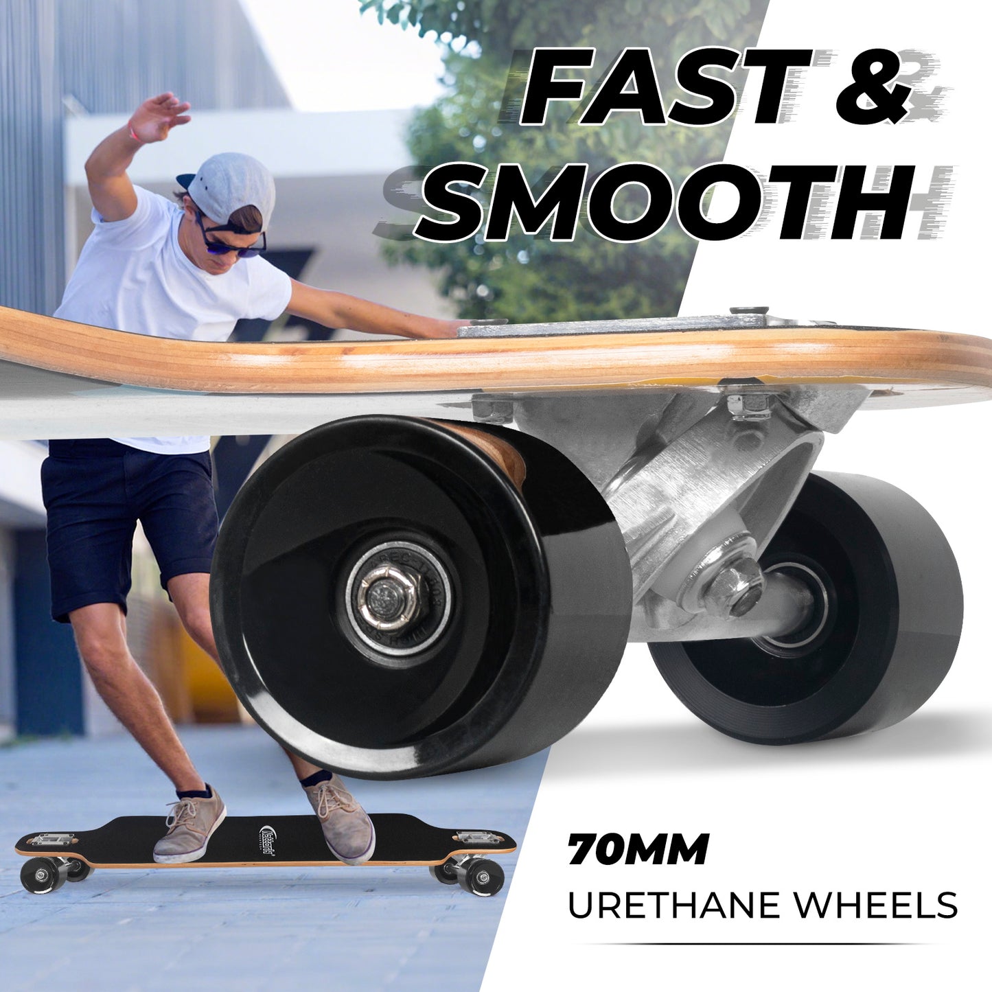 Nattork Long Distance Longboard Skateboard for Adults & Kids - Colorful Skull