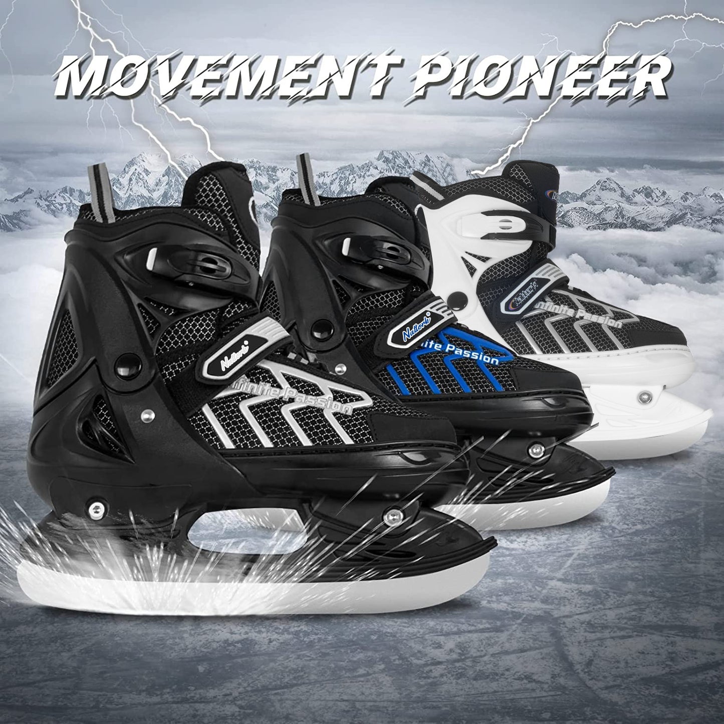Nattork Adjustable Ice Skates for Kids & Adults - White
