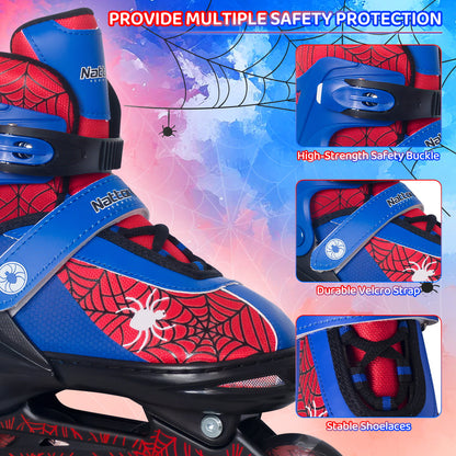 Nattork SPIDER Adjustable Inline Skates for Kids - Blue & Red