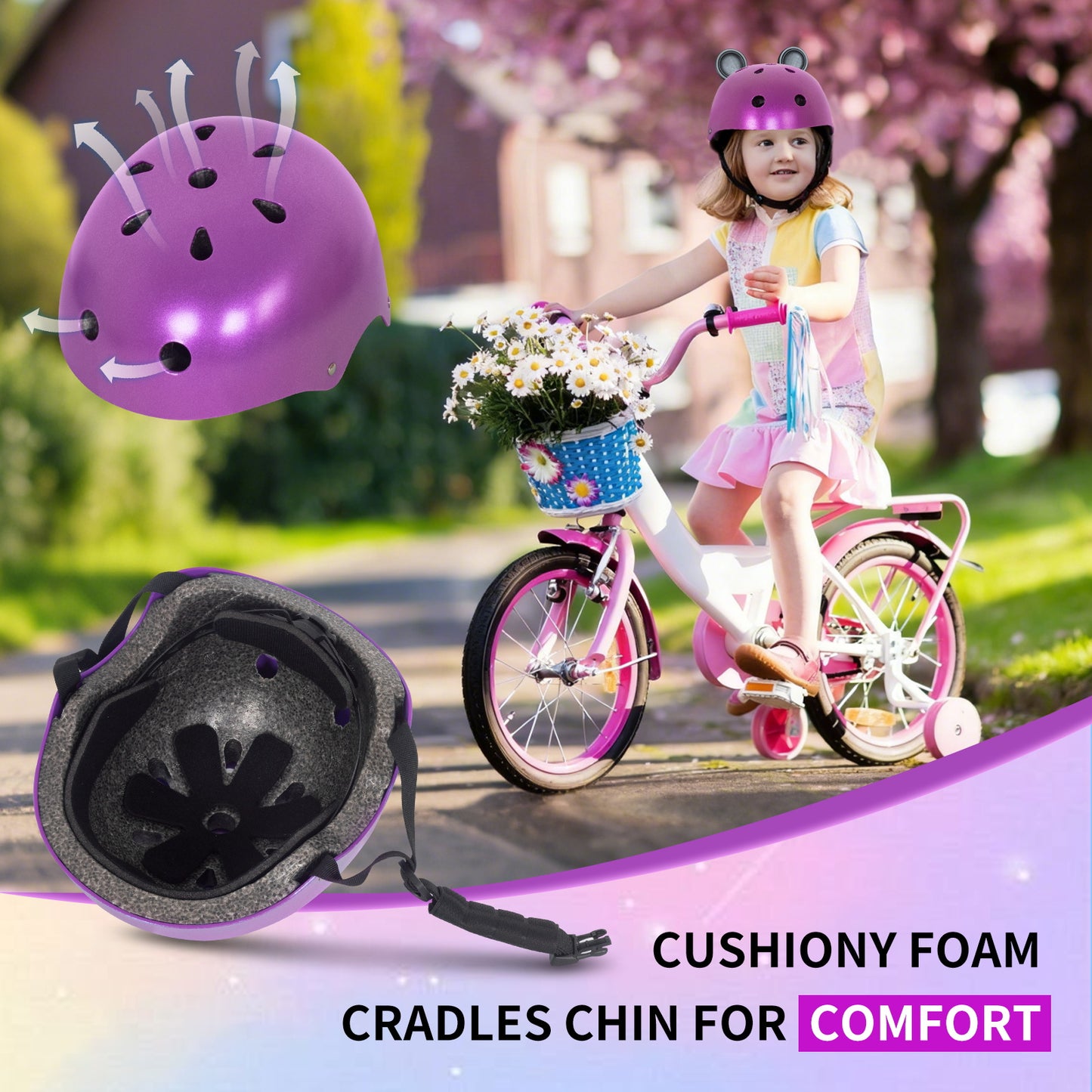 Nattork CYBER PANDA Skate Helmet Protective Gear for Kids - Purple