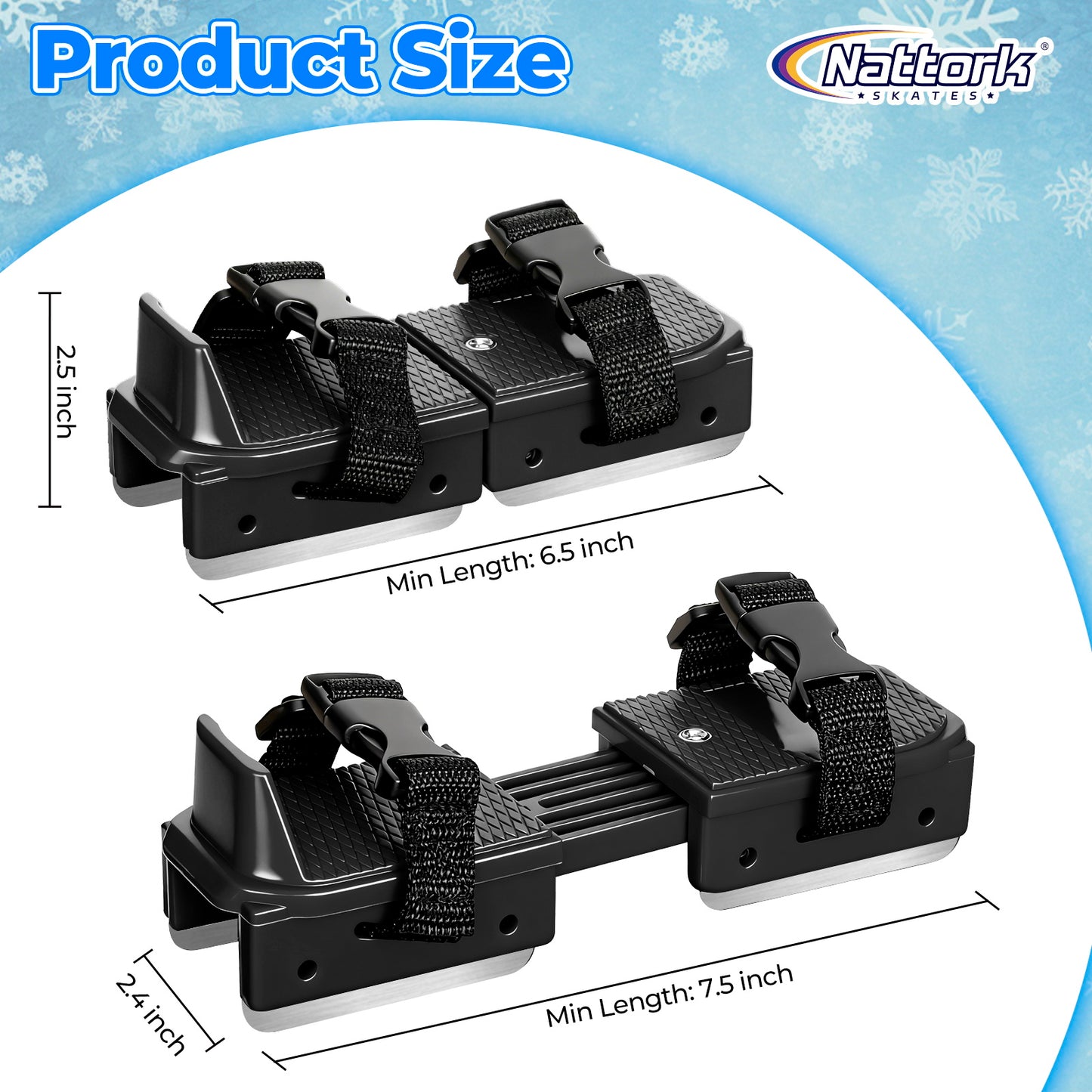 Nattork Adjustable Double-Runner Ice Skates for Kids - Black