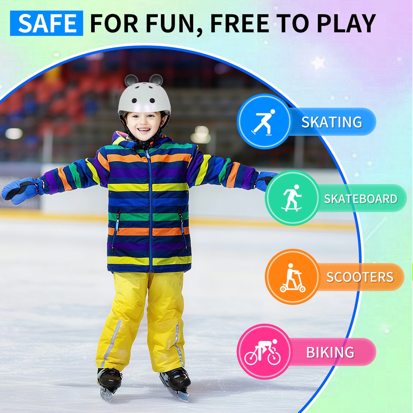 Nattork CYBER PANDA Skate Helmet Protective Gear for Kids - Pearl