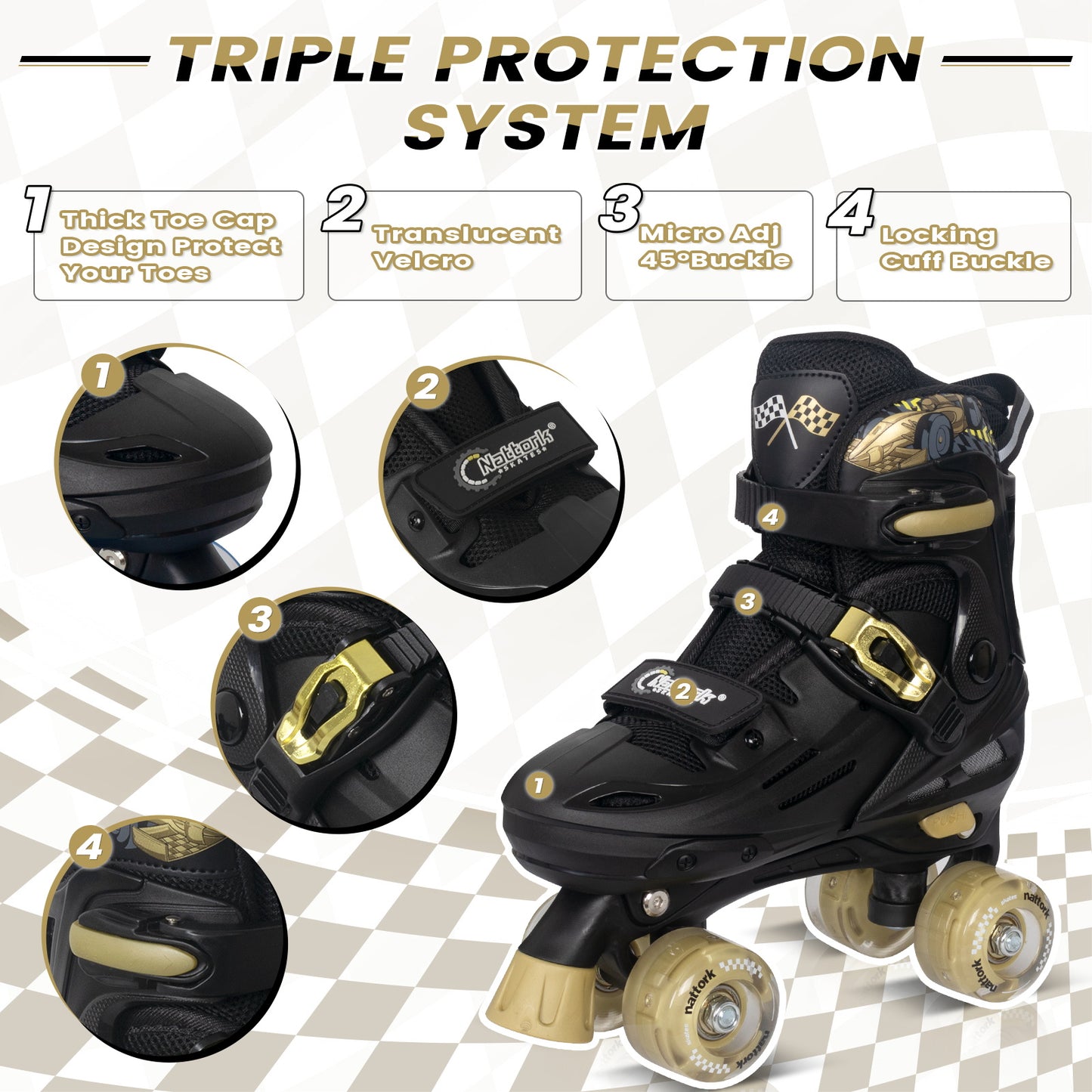 Patines en línea ajustables Nattork BLADE RACERS - Dorado