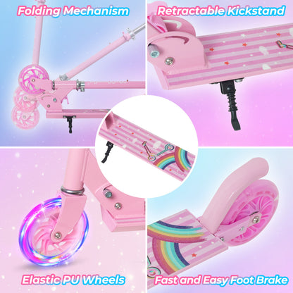 Patinete plegable para niños Nattork con luces, a partir de 3 años, color arcoíris rosa