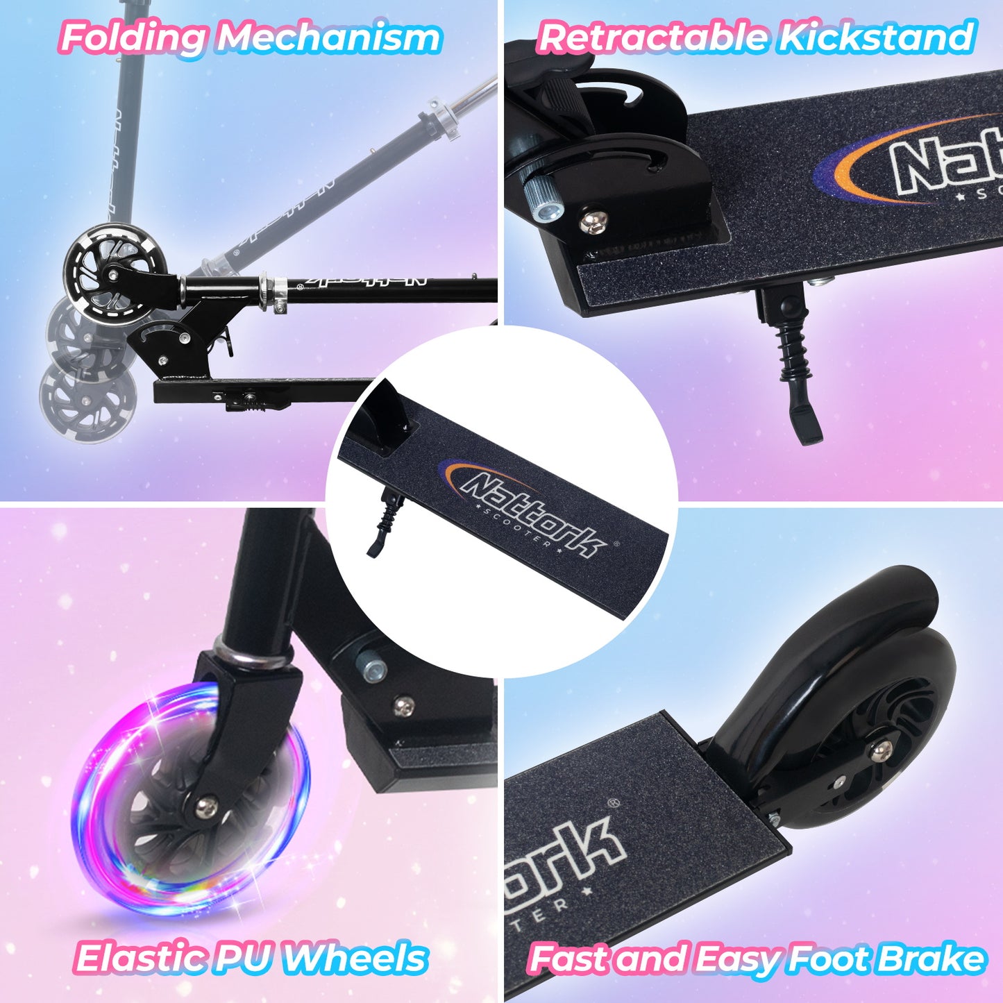 Nattork Foldable Kids Scooter with Lights Ages 3+ Navy blue