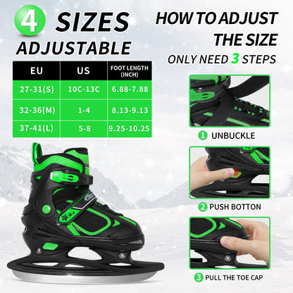 Nattork Adjustable Ice Skates for Kids - Green